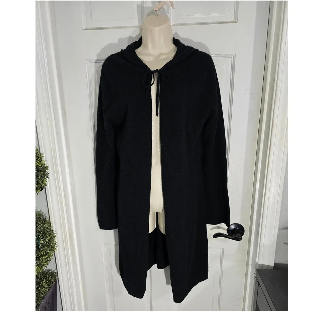 ARLOTTA Black 100%‎ Cashmere Hooded Long Open Front Cardigan Sweater